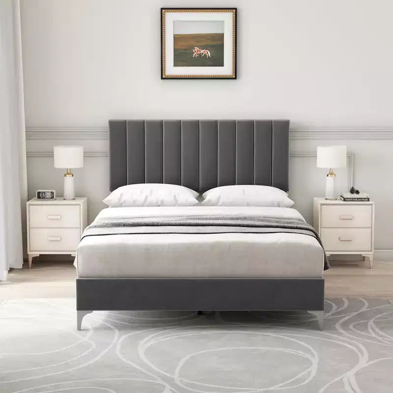 Struttura letto imbottita in velluto con testiera regolabile