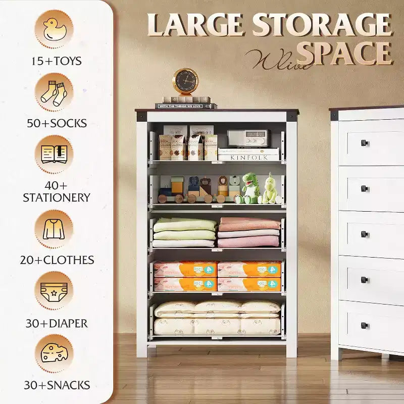 Cassettiera a 5 cassetti stile rustico con maniglie rustiche