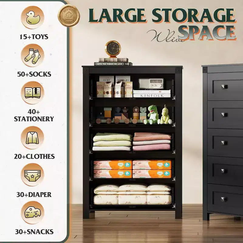 Cassettiera a 5 cassetti stile rustico con maniglie rustiche