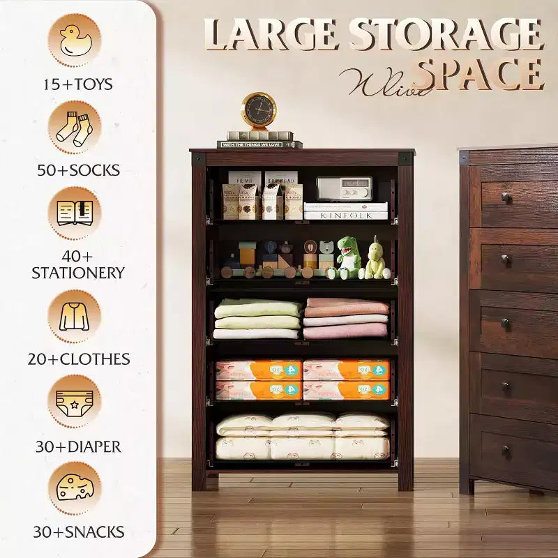 Cassettiera a 5 cassetti stile rustico con maniglie rustiche