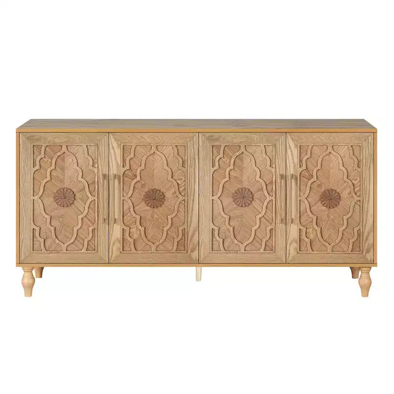 Mobile Mid Century Modern da 62,99" con Ante Intagliate a Fiori e Ripiani Regolabili