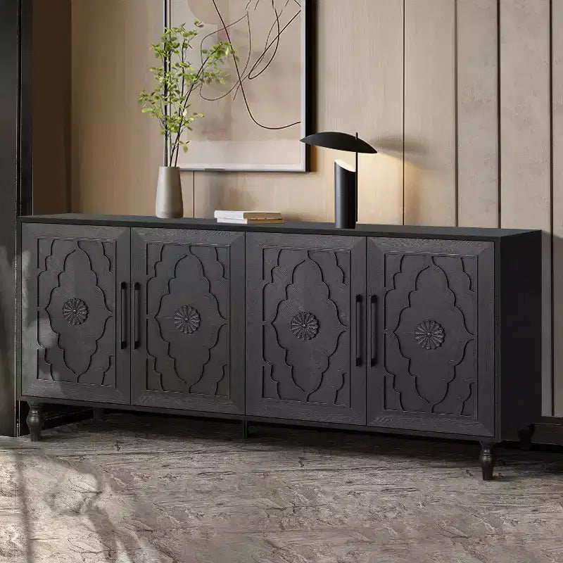 Mobile Mid Century Modern da 62,99" con Ante Intagliate a Fiori e Ripiani Regolabili