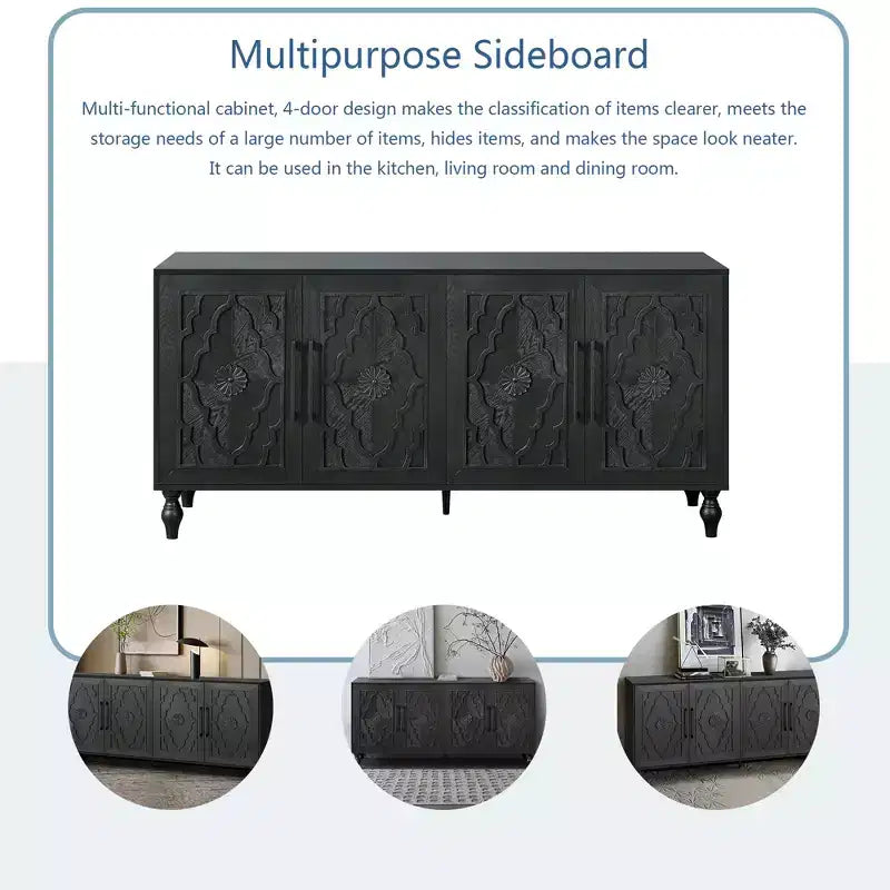 Mobile Mid Century Modern da 62,99" con Ante Intagliate a Fiori e Ripiani Regolabili