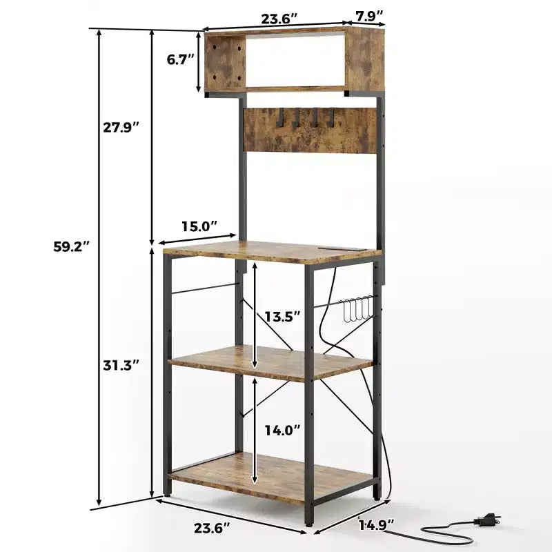 Scaffale da Panettiere a 4 Ripiani con Presa Elettrica e Ganci Contenitori