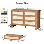 Rattan-Kommode mit 6 Schubladen und goldenen Griffen