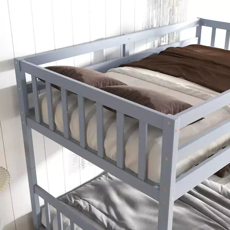 Letto a Castello in Legno con Cassetti, Scala e Sponda di Sicurezza