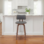 Sgabello girevole grigio da bancone da 26" in ecopelle con struttura in legno