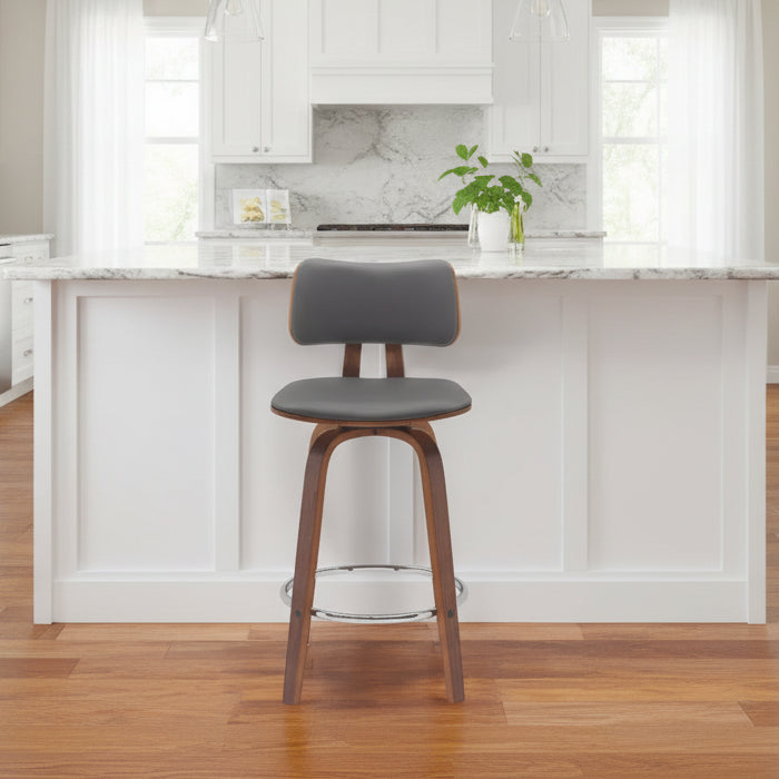 Sgabello da bancone girevole da 26" in similpelle grigia con struttura in legno
