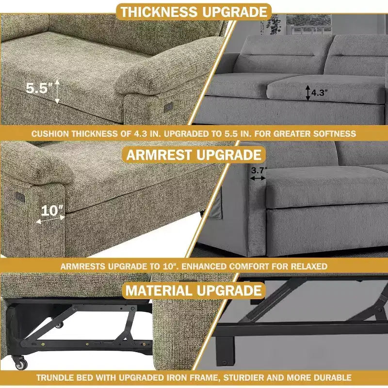 Divano Letto Convertibile 3-in-1 con Ricarica USB e Schienale Regolabile