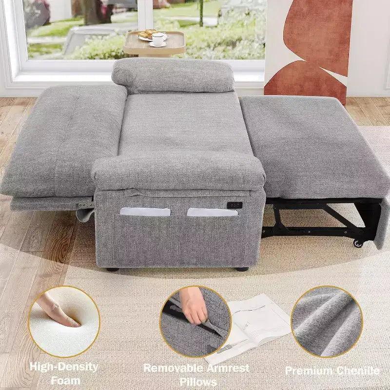 Divano Letto Convertibile 3-in-1 con Ricarica USB e Schienale Regolabile