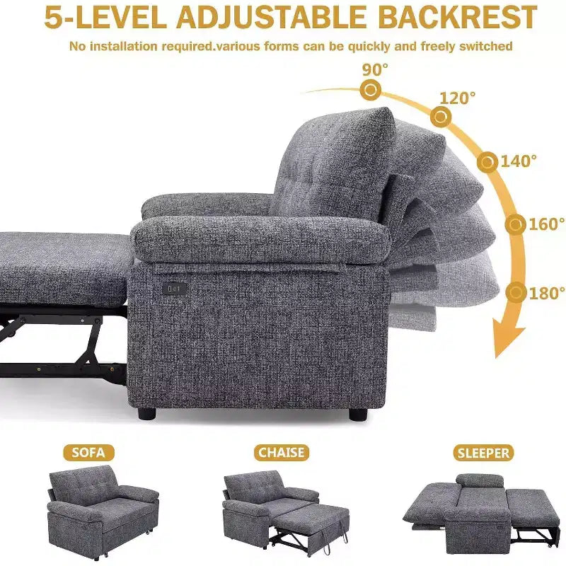Divano Letto Convertibile 3-in-1 con Ricarica USB e Schienale Regolabile