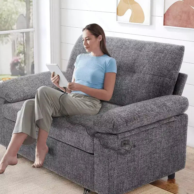 Divano Letto Convertibile 3-in-1 con Ricarica USB e Schienale Regolabile