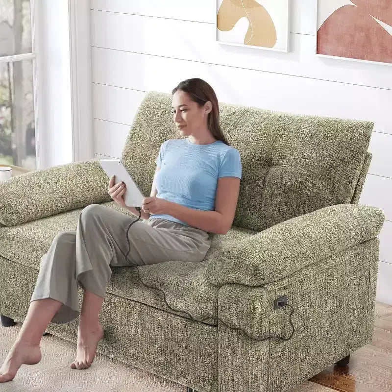 Divano Letto Convertibile 3-in-1 con Ricarica USB e Schienale Regolabile