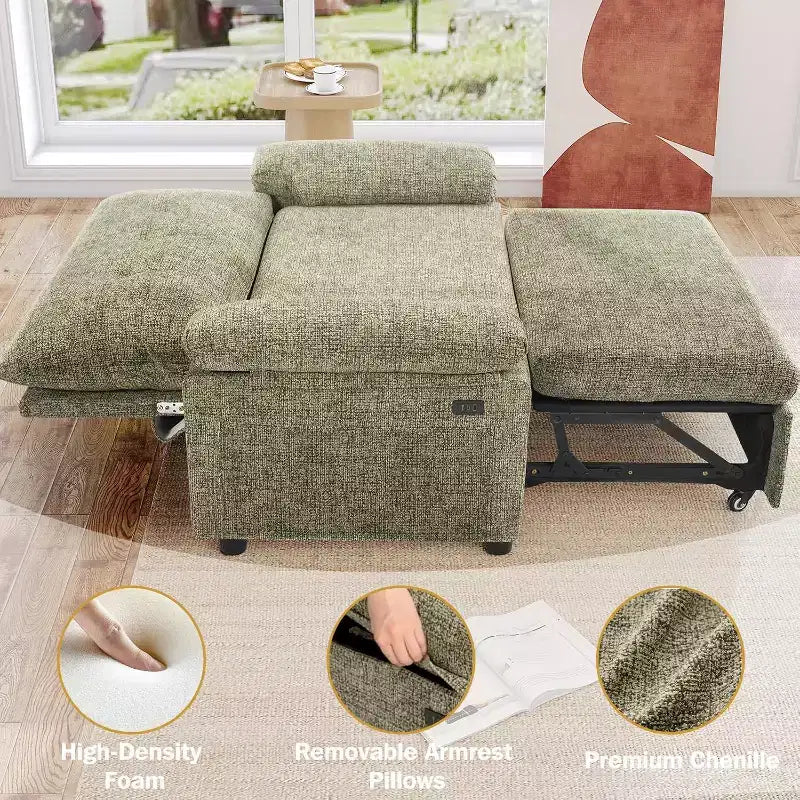 Divano Letto Convertibile 3-in-1 con Ricarica USB e Schienale Regolabile