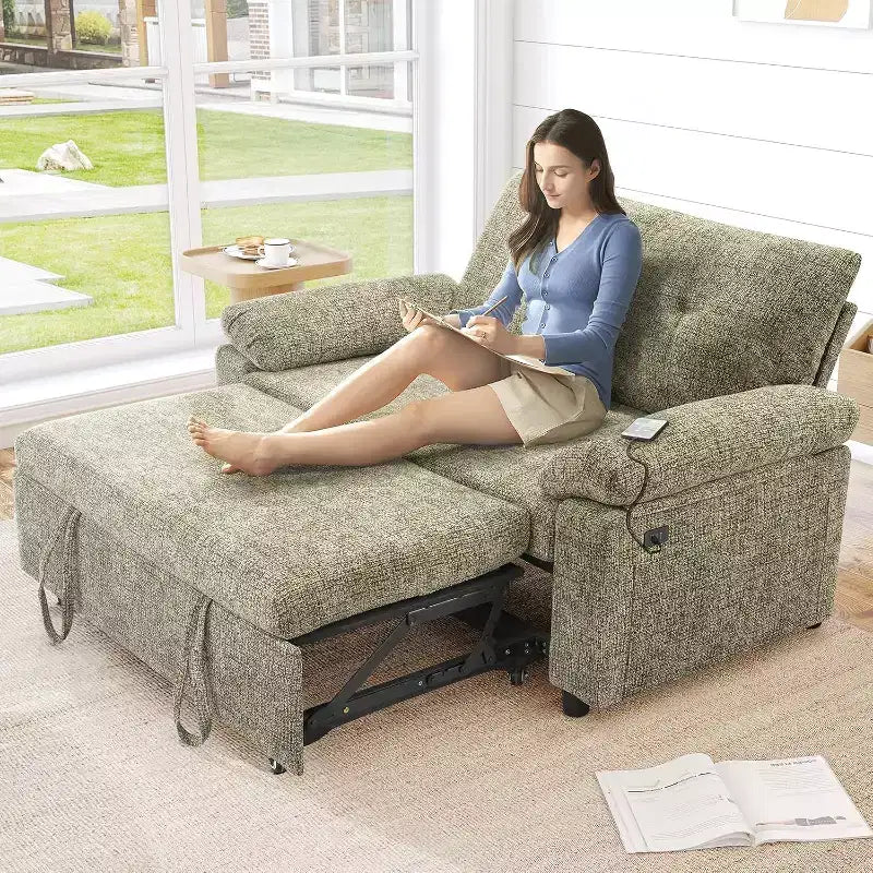 Divano Letto Convertibile 3-in-1 con Ricarica USB e Schienale Regolabile