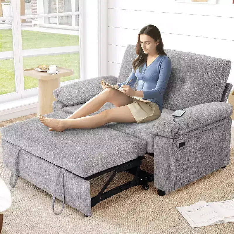 Divano Letto Convertibile 3-in-1 con Ricarica USB e Schienale Regolabile