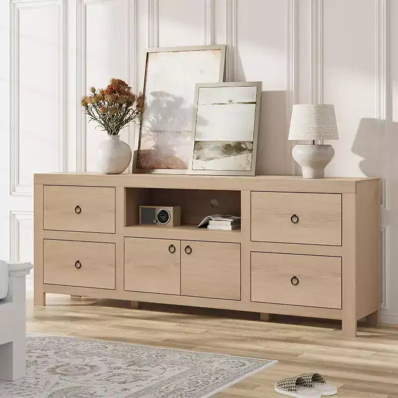 Mobile Porta TV in Stile Rustico per Televisori Fino a 80 Pollici – Mobile TV da 70" con Cassetti Contenitori e Scaffale per Soundbar