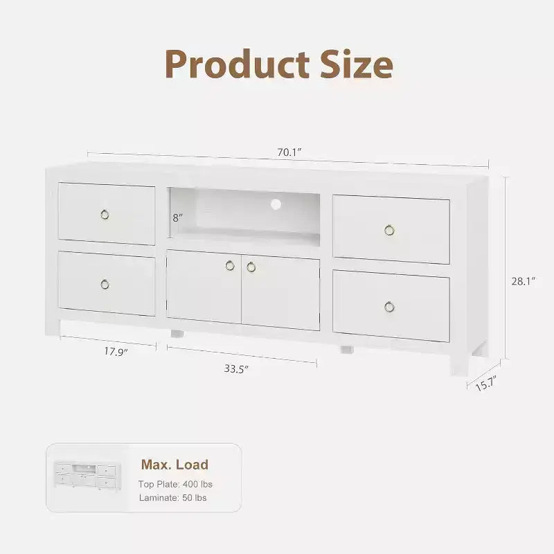 Mobile Porta TV in Stile Rustico per Televisori Fino a 80 Pollici – Mobile TV da 70" con Cassetti Contenitori e Scaffale per Soundbar