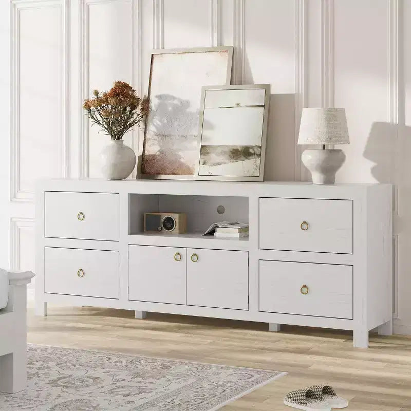 Mobile Porta TV in Stile Rustico per Televisori Fino a 80 Pollici – Mobile TV da 70" con Cassetti Contenitori e Scaffale per Soundbar