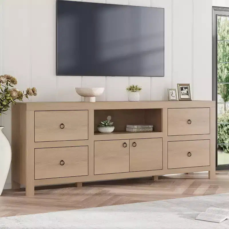 Mobile Porta TV in Stile Rustico per Televisori Fino a 80 Pollici – Mobile TV da 70" con Cassetti Contenitori e Scaffale per Soundbar