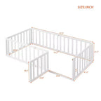 Struttura letto a terra singola in legno con recinzione e porta