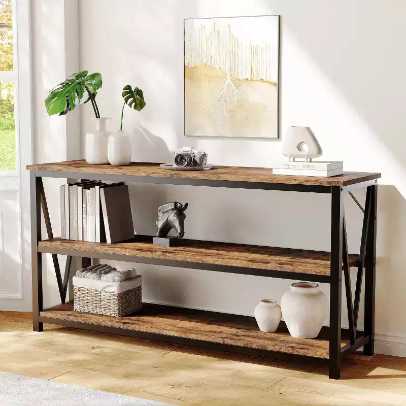 Console con ripiani portaoggetti – Telaio in metallo, piano in MDF