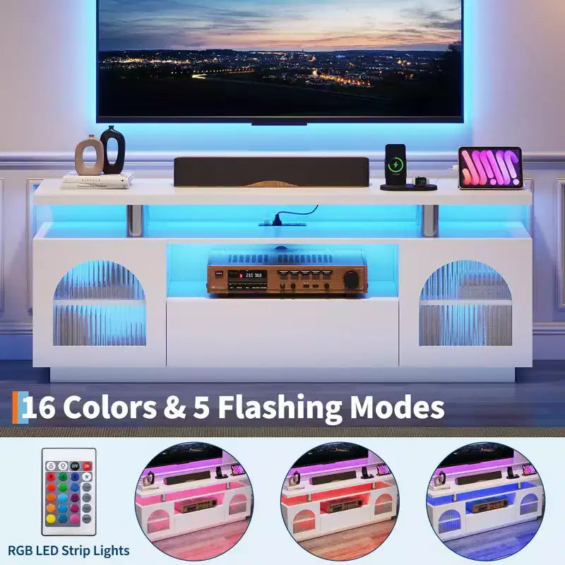 Mobile TV da 59" con luci a LED e prese di corrente - Adatto a TV fino a 65"