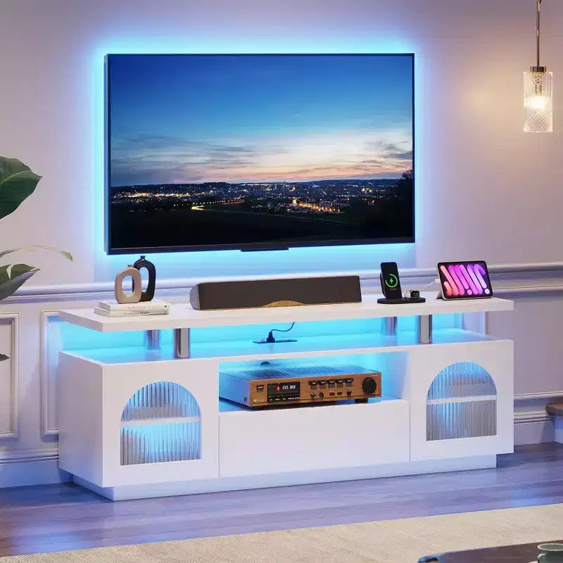 Mobile TV da 59" con luci a LED e prese di corrente - Adatto a TV fino a 65"