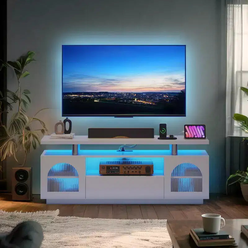 Mobile TV da 59" con luci a LED e prese di corrente - Adatto a TV fino a 65"