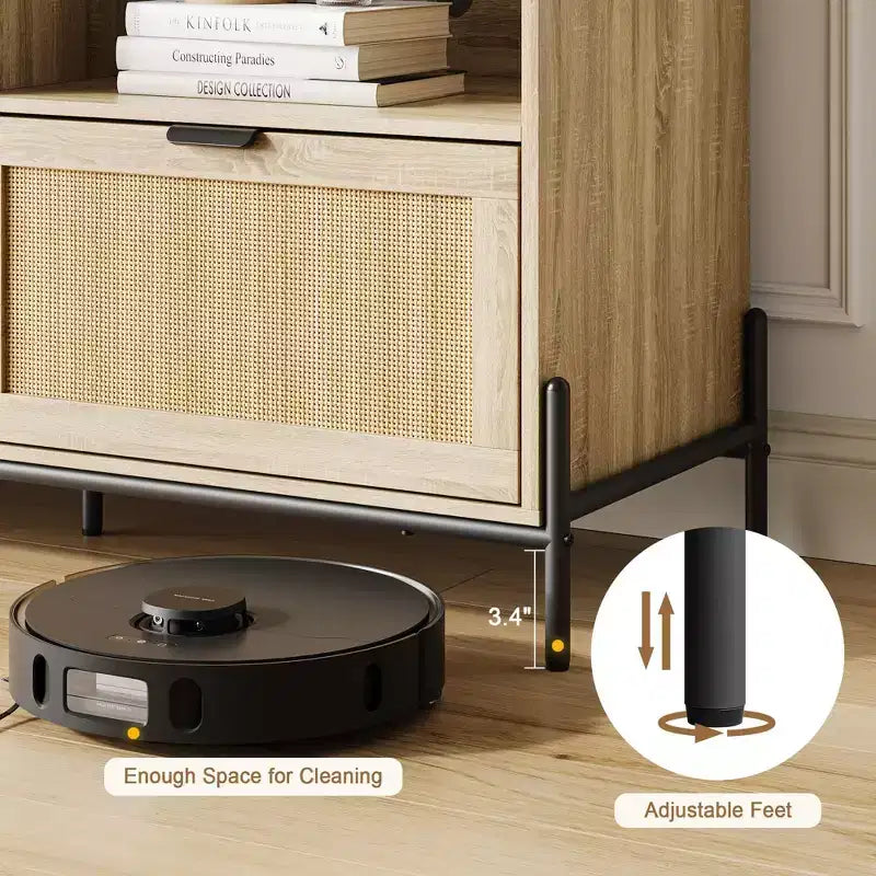 Mobile TV in Rattan con 3 Cassetti e Ripiano Aperto – Adatto per TV fino a 75 Pollici