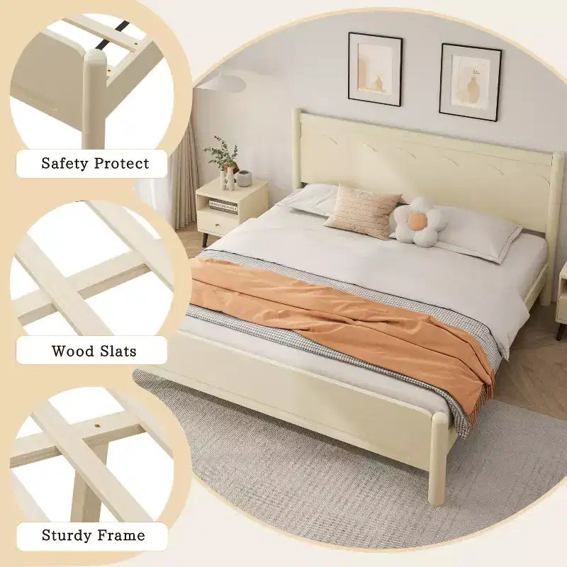 Base letto a piattaforma in legno con testiera – Misura Queen e King