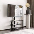 Height & Angle Adjustable TV Stand with Glass Shelves, Multi-function TV Bracket for TVs from 32 to 65, Black - ModernLuxe