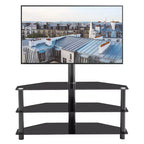 Height & Angle Adjustable TV Stand with Glass Shelves for 32–65 Inch TVs