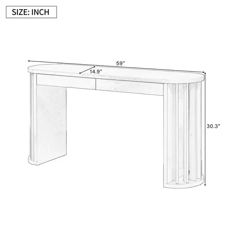 Consolle con bordo ovale da 150 cm e gambe a ventaglio