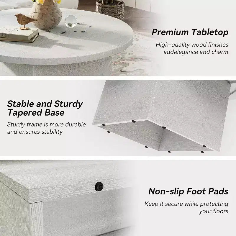 Tavolino da caffè rotondo 35,5" con gambe ad anello – Piano in finto marmo
