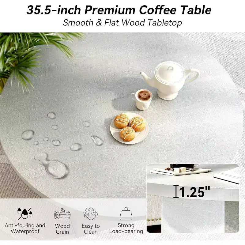 Tavolino da caffè rotondo 35,5" con gambe ad anello – Piano in finto marmo