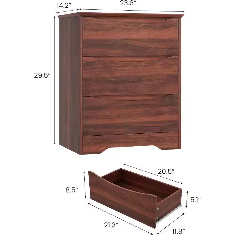 Cassettiera in legno a 3 cassetti con ampio spazio di archiviazione