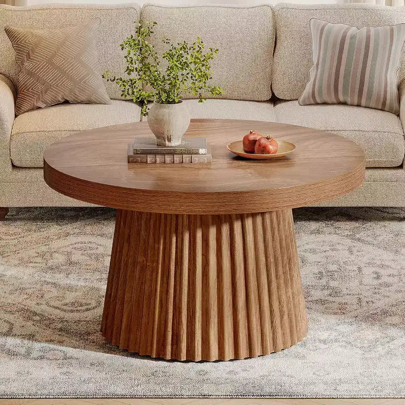 Tavolino rotondo da 31,5" con base a tamburo scanalata