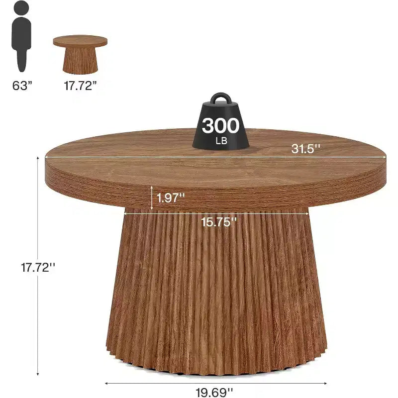 Tavolino rotondo da 31,5" con base a tamburo scanalata