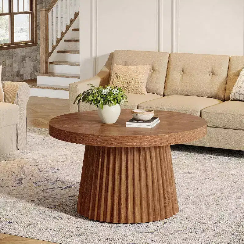 Tavolino rotondo da 31,5" con base a tamburo scanalata