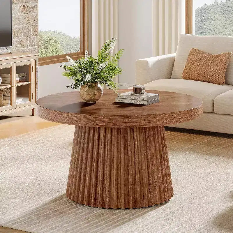 Tavolino rotondo da 31,5" con base a tamburo scanalata