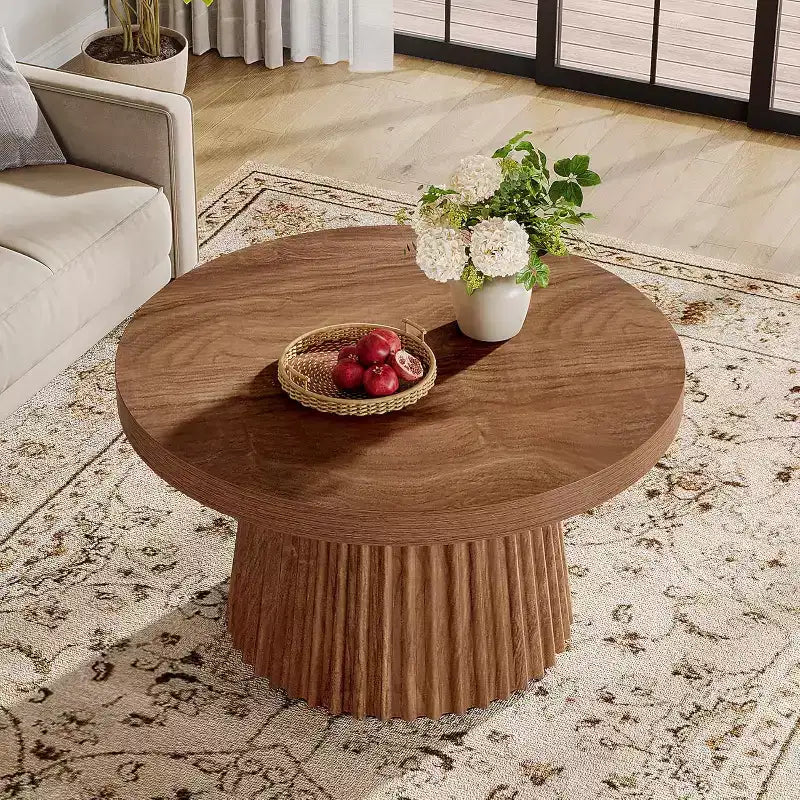 Tavolino rotondo da 31,5" con base a tamburo scanalata