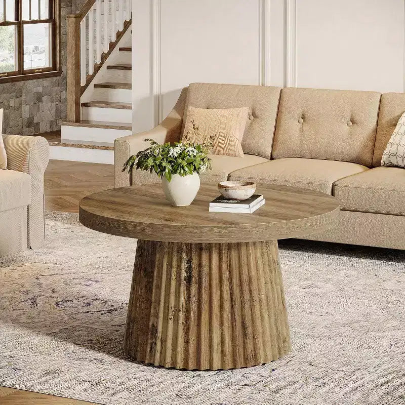 Tavolino rotondo da 31,5" con base a tamburo scanalata
