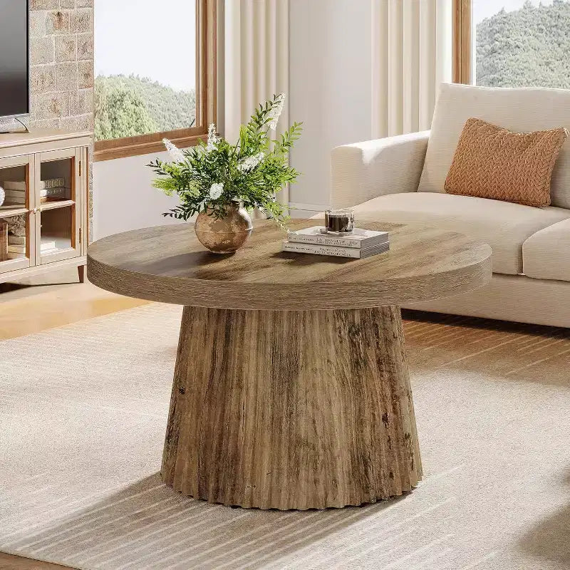 Tavolino rotondo da 31,5" con base a tamburo scanalata