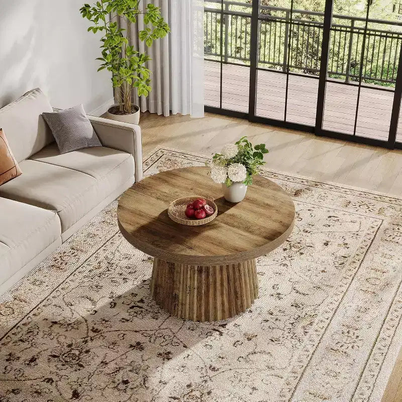 Tavolino rotondo da 31,5" con base a tamburo scanalata