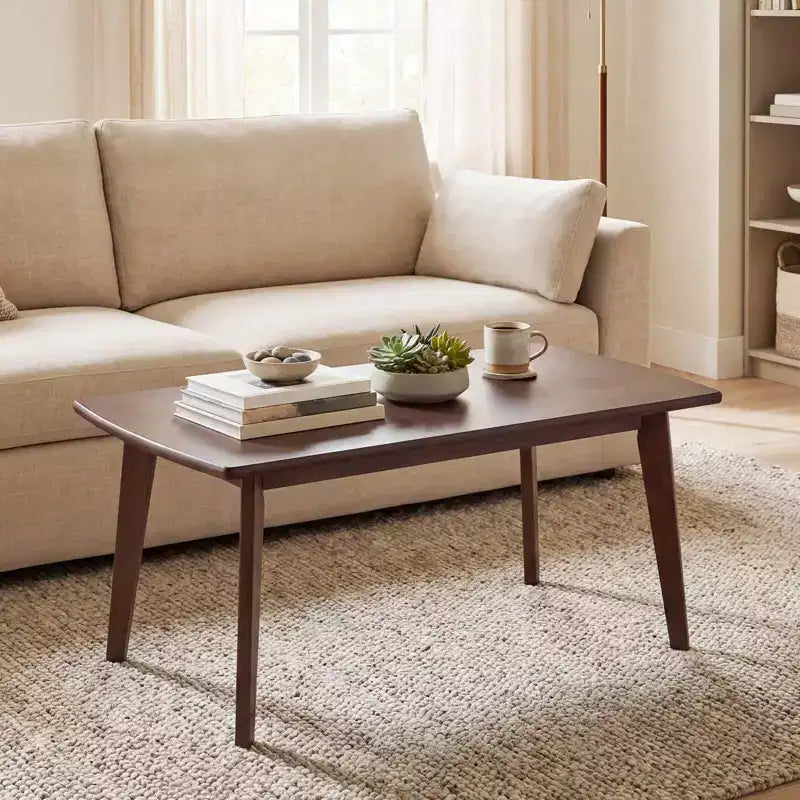Costway 34.5 Solid Wood Coffee Table with Tapered Legs, Low Cocktail Table for Home Office