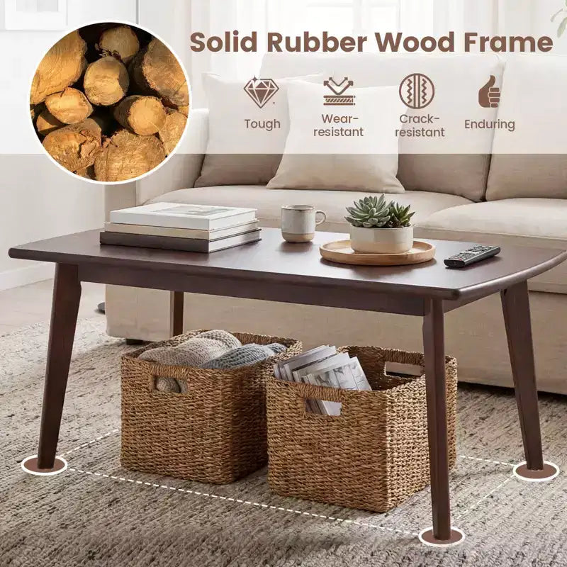 Tavolino da Caffè in Legno Massello con Gambe Affusolate – Stile Mid-Century Moderno