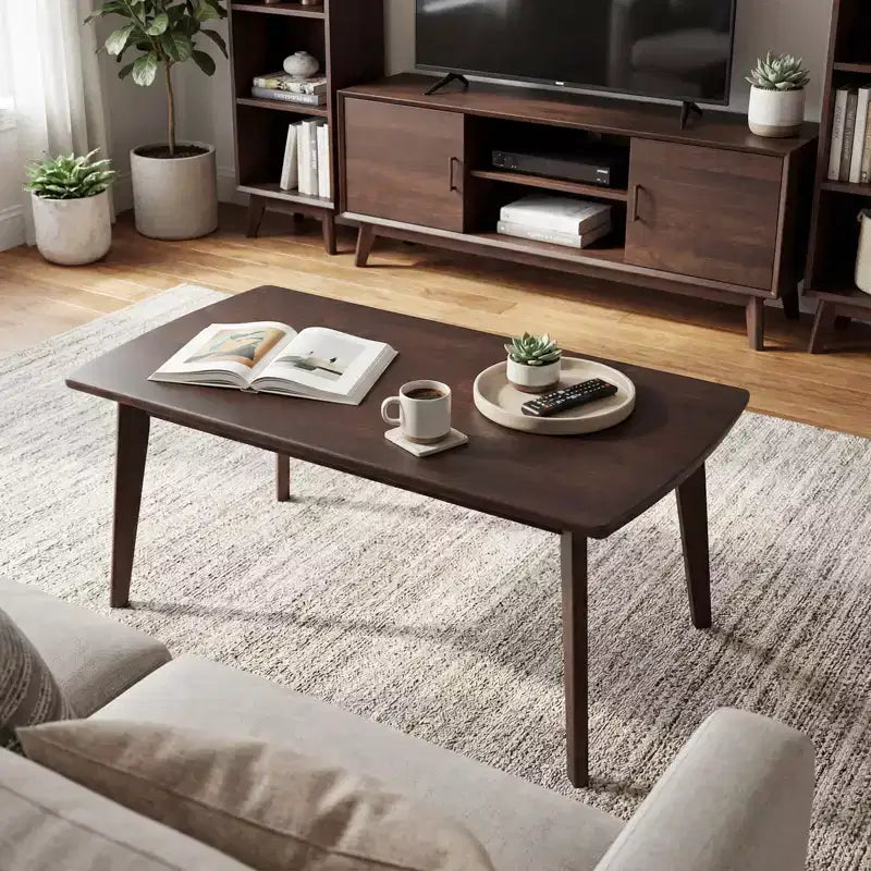 Tavolino da Caffè in Legno Massello con Gambe Affusolate – Stile Mid-Century Moderno