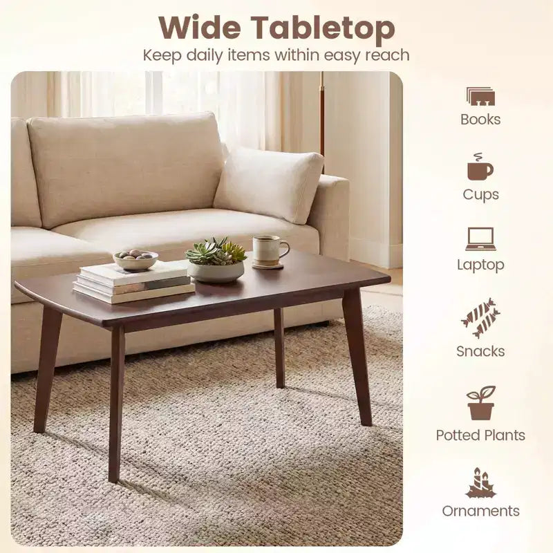Tavolino da Caffè in Legno Massello con Gambe Affusolate – Stile Mid-Century Moderno