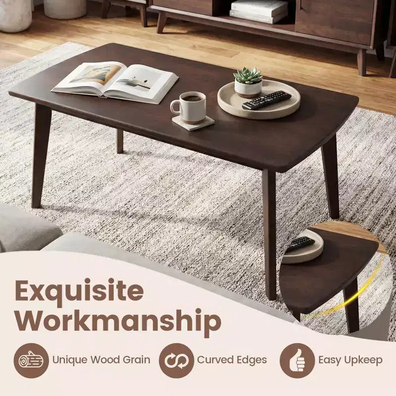 Tavolino da Caffè in Legno Massello con Gambe Affusolate – Stile Mid-Century Moderno